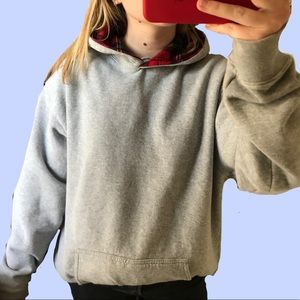 Brandy Melville Gray Plaid Red Sweatshirt Hoodie